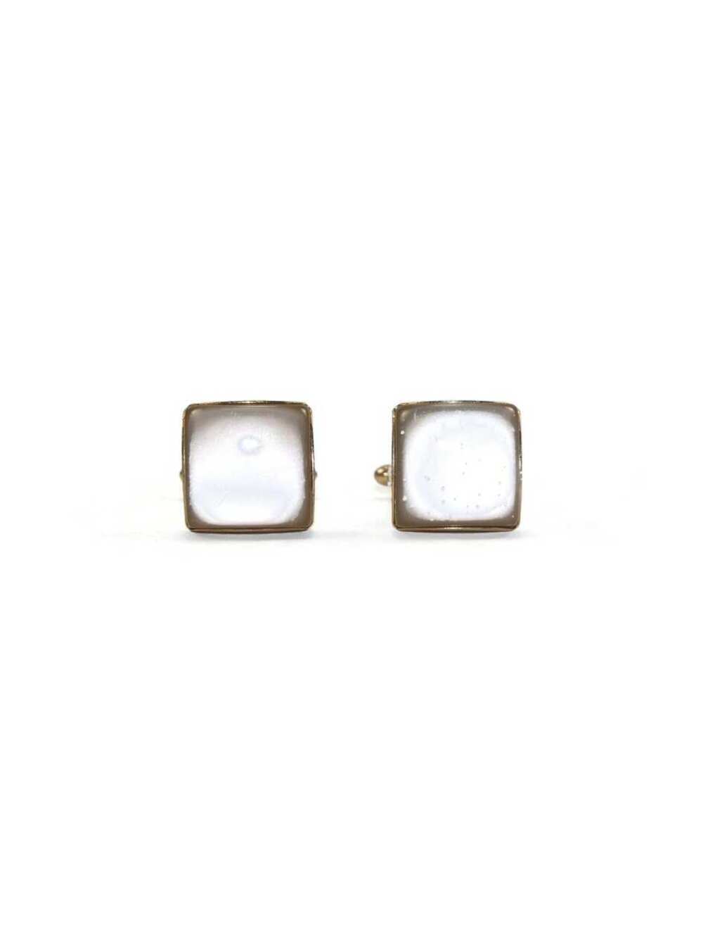 Vintage Gold Tone and Golden Moon Glow Lucite Square Cuff Links.